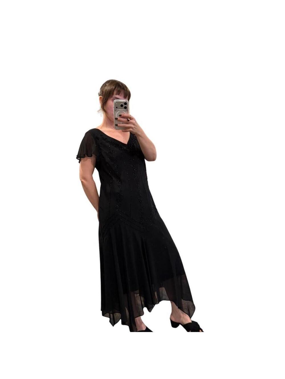 Black Beaded Fairy Hem Maxi Dress